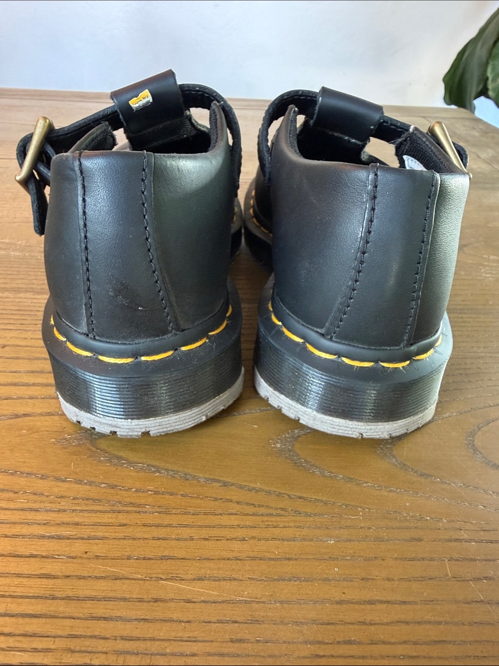 Dr. Martens Black T-Strap Dress Shoes with Yellow Stitching - Picture 4 of 6